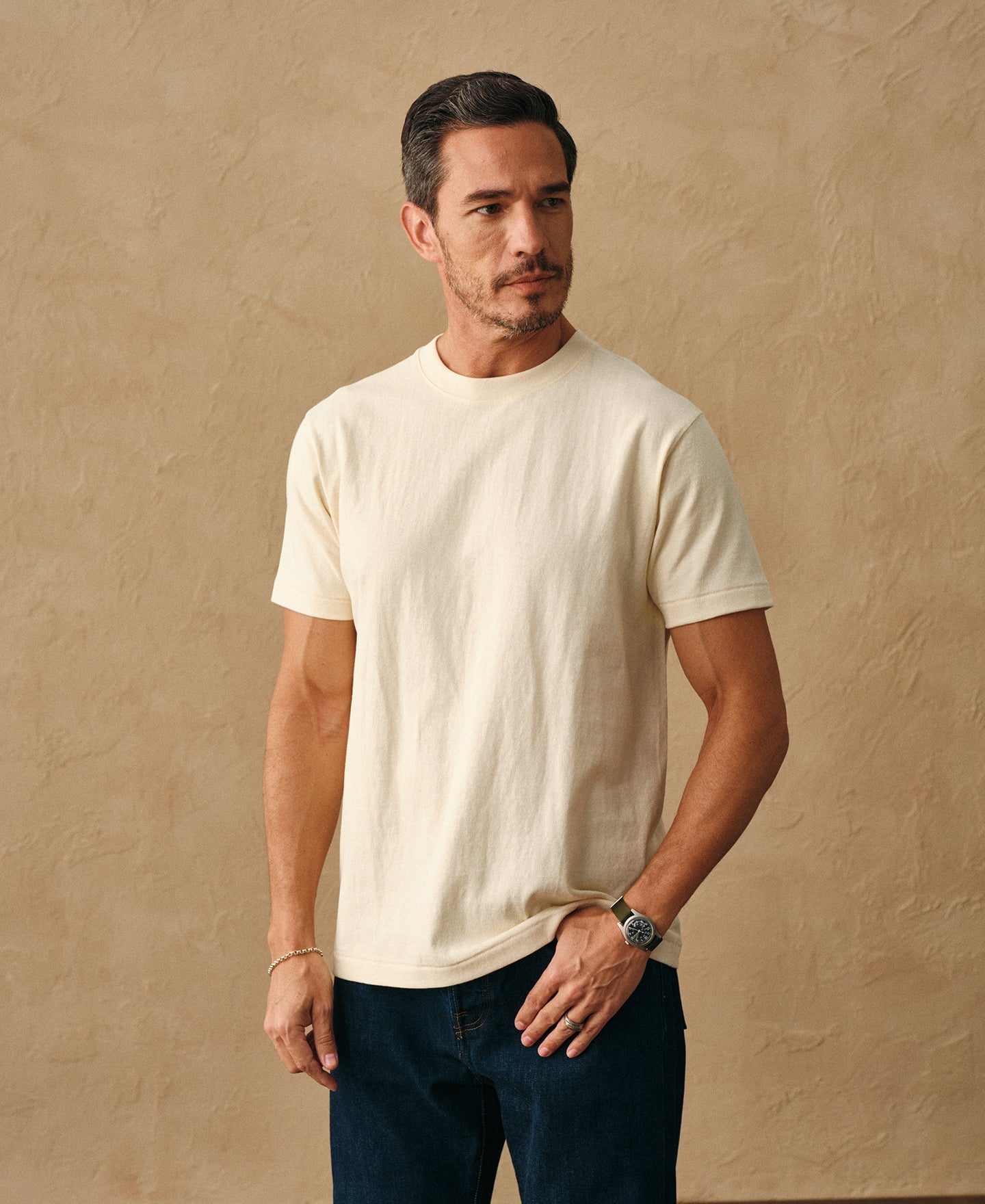 Regular Fit Heavyweight Tubular Jersey T-Shirt - Cream White