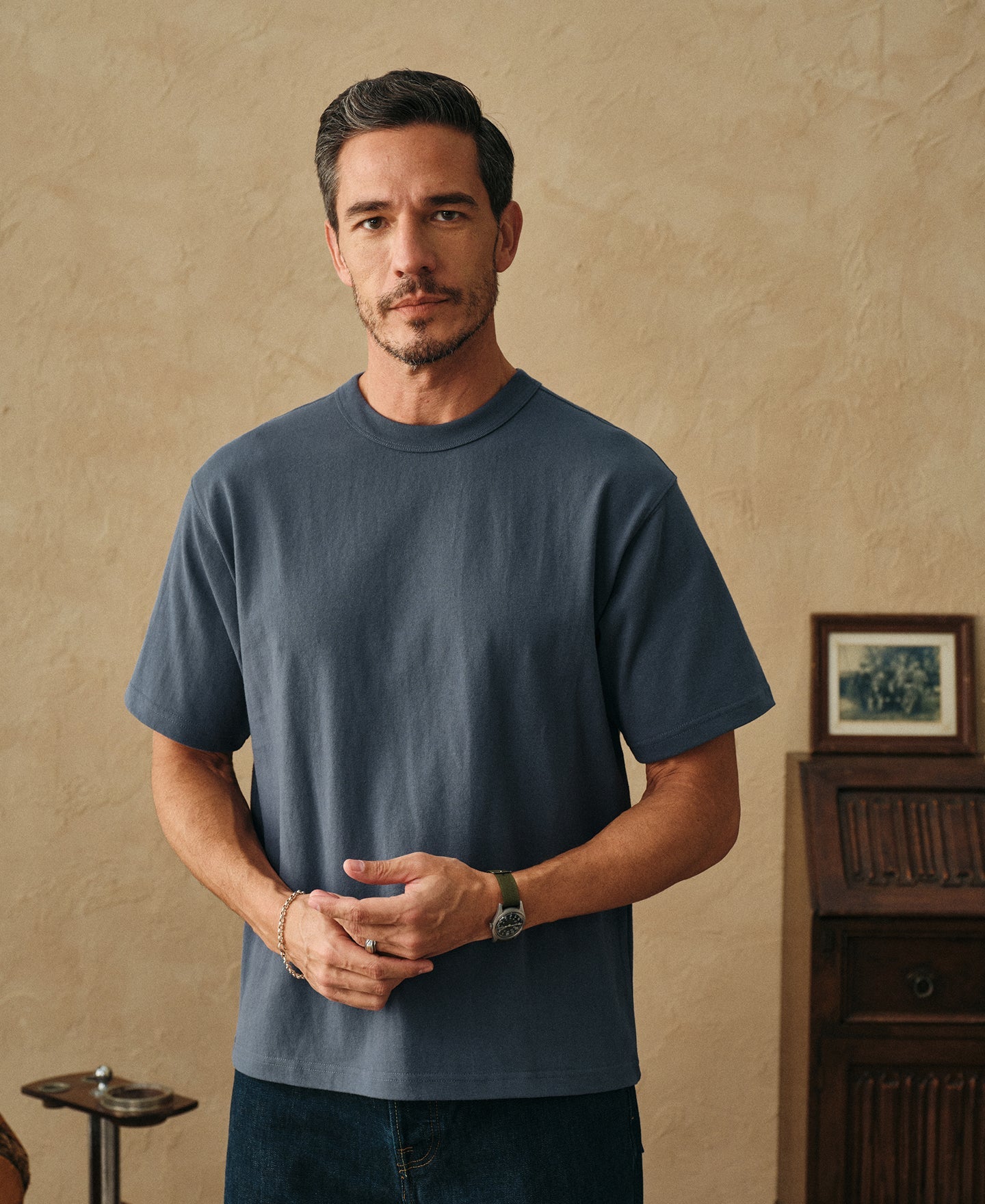 1990s Heavyweight Cotton Jersey Boxy T-Shirt - Gray Blue