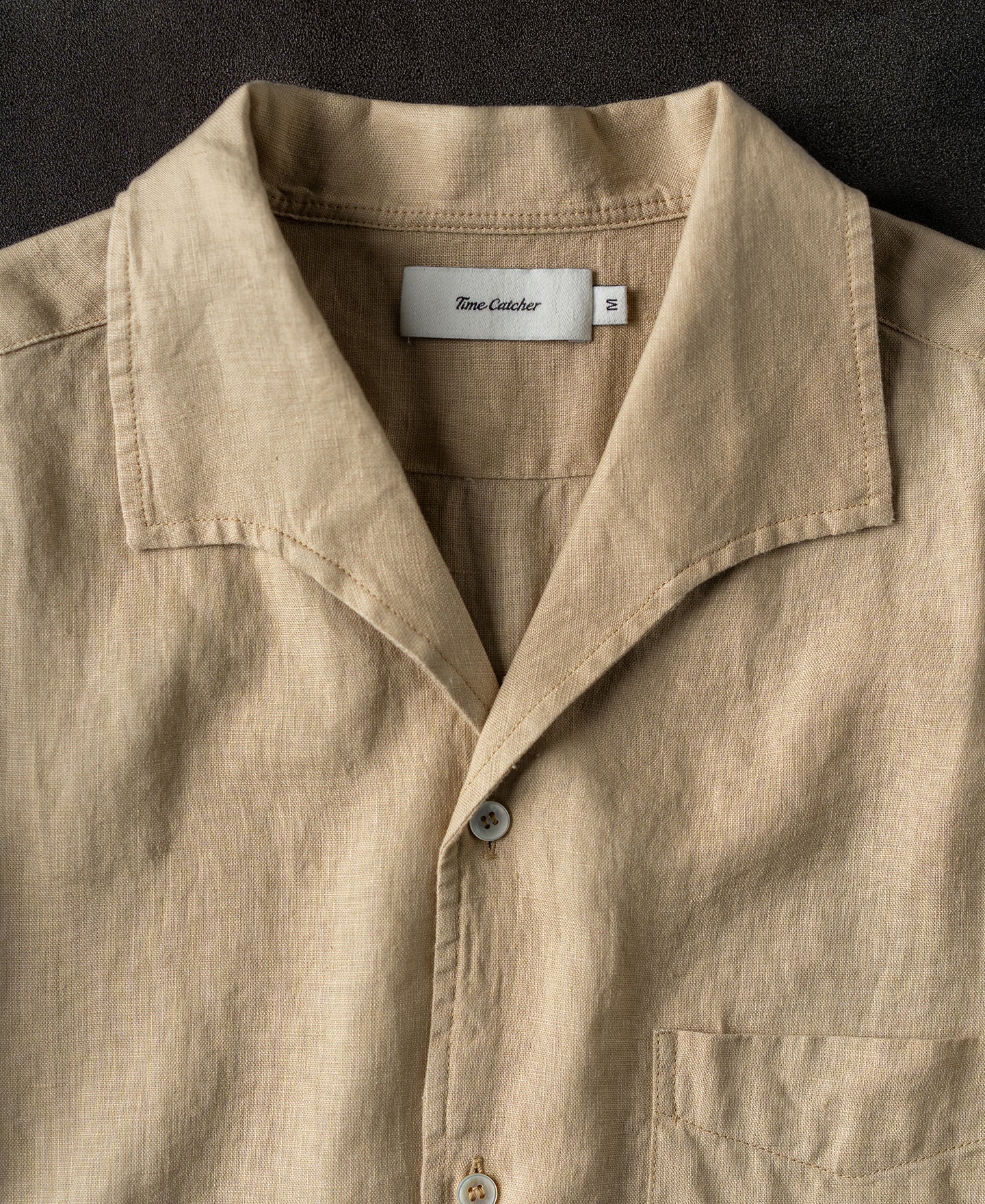 1950s Italian Collar Linen Short Sleeve Shirt - Light Coffee