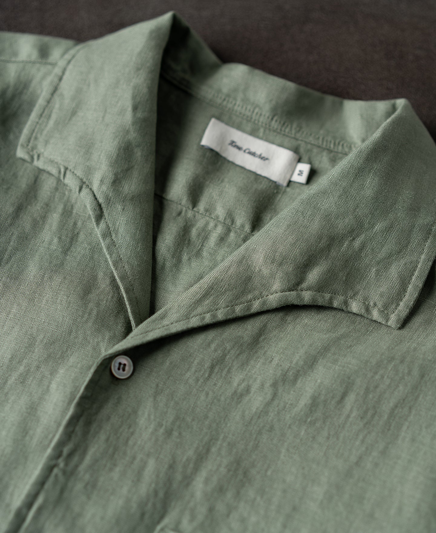 1950s Italian Collar Linen Short Sleeve Shirt - Sage