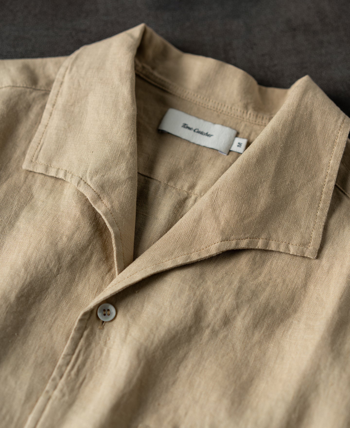 1950s Italian Collar Linen Short Sleeve Shirt - Light Coffee