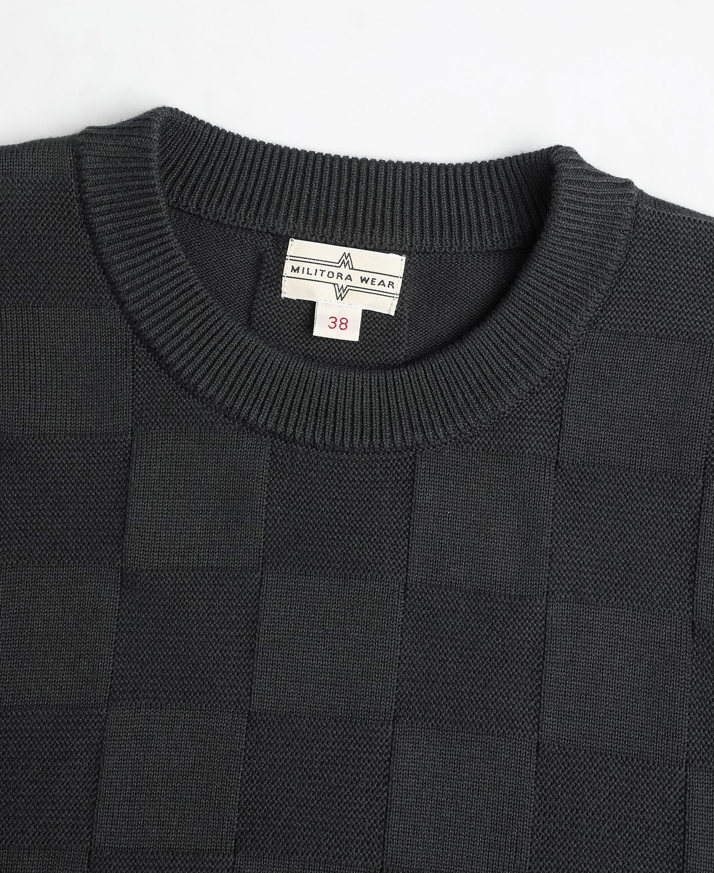 Lot 927 Retro Checker Knit Cotton Crewneck T-Shirt - Dark Gray