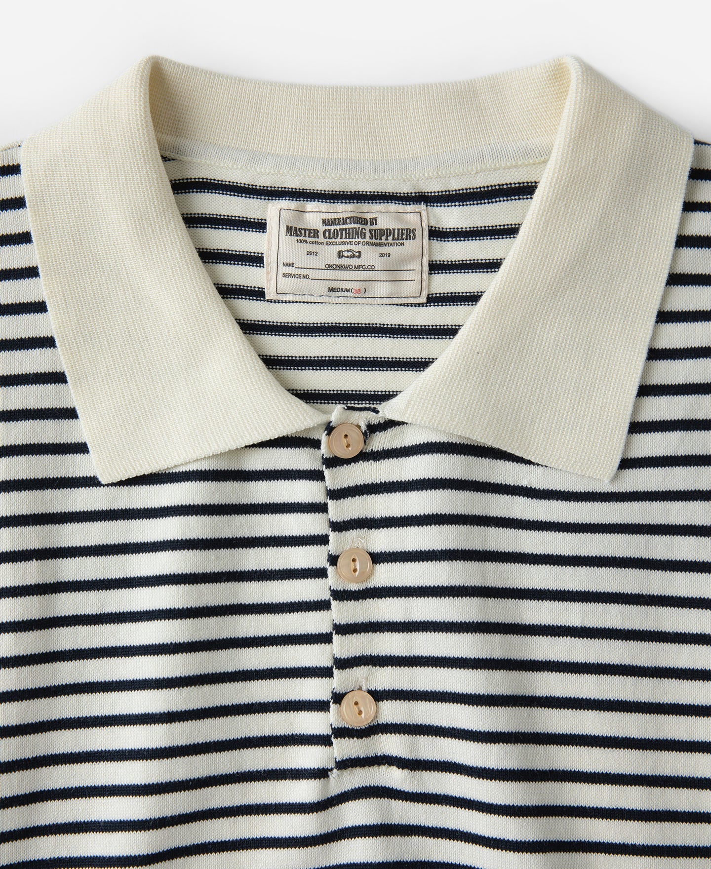 Nautical Fine Stripe Cotton Knit Polo - White Black Stripe