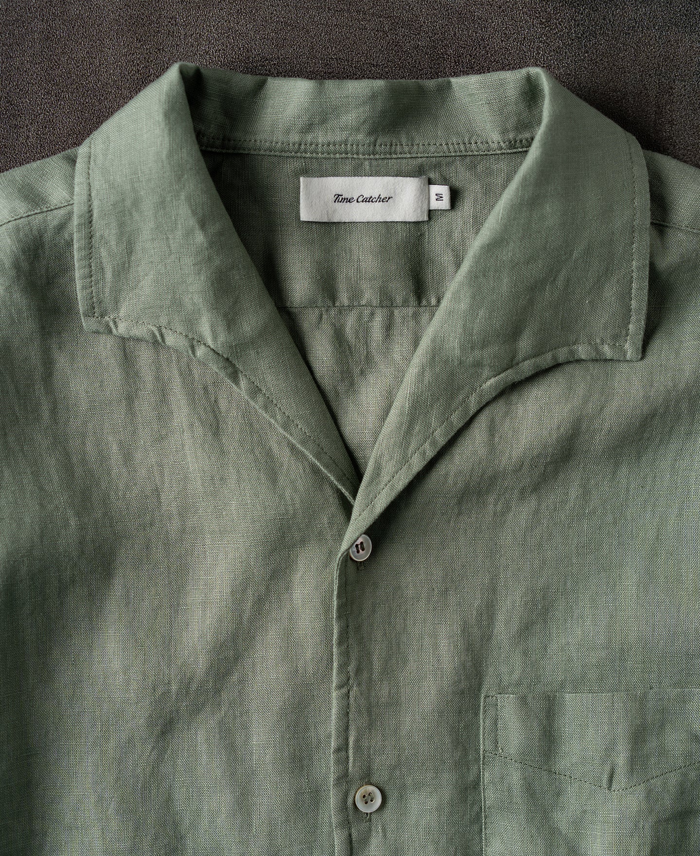 1950s Italian Collar Linen Short Sleeve Shirt - Sage