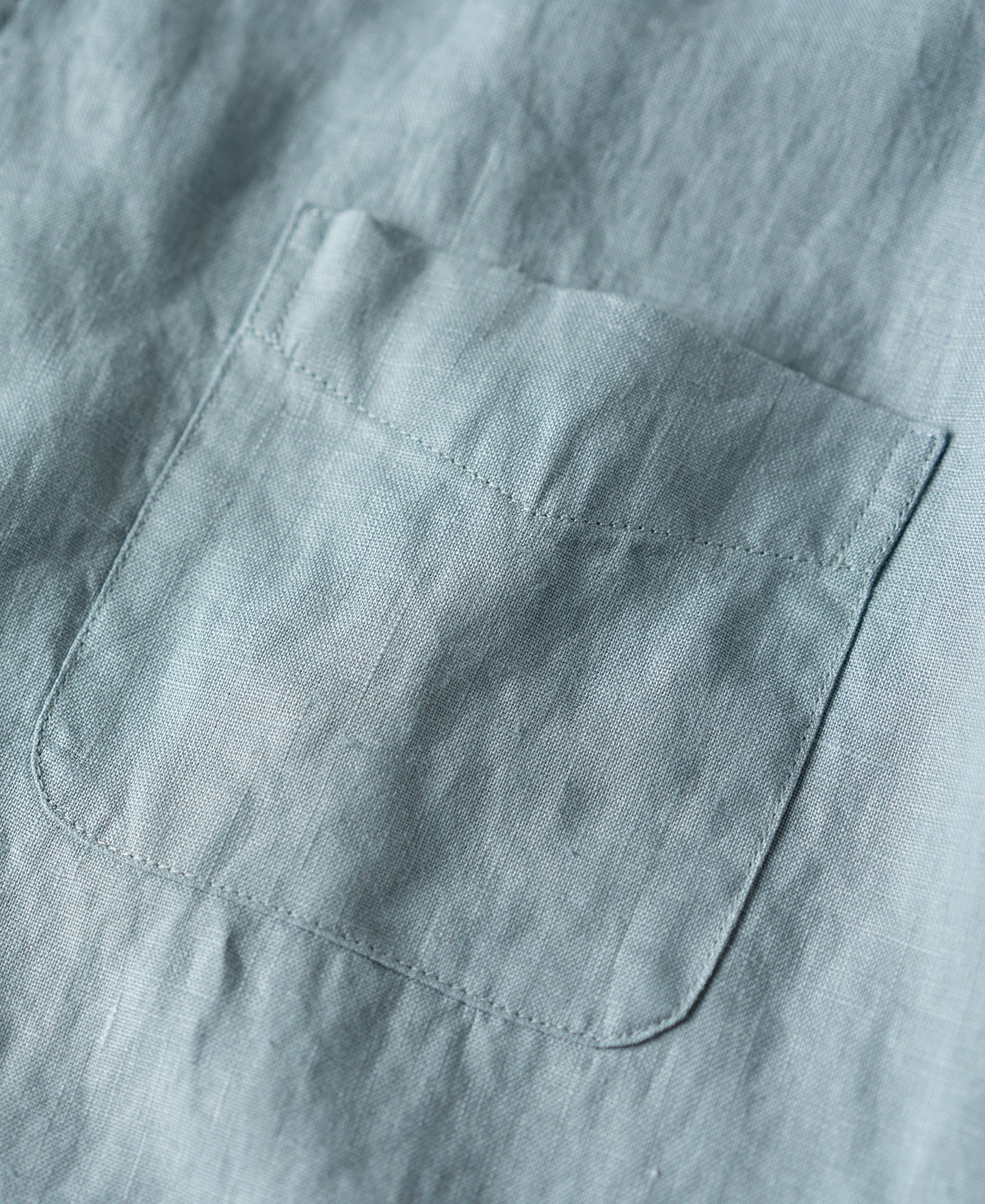1950s Italian Collar Linen Short Sleeve Shirt - Light Blue