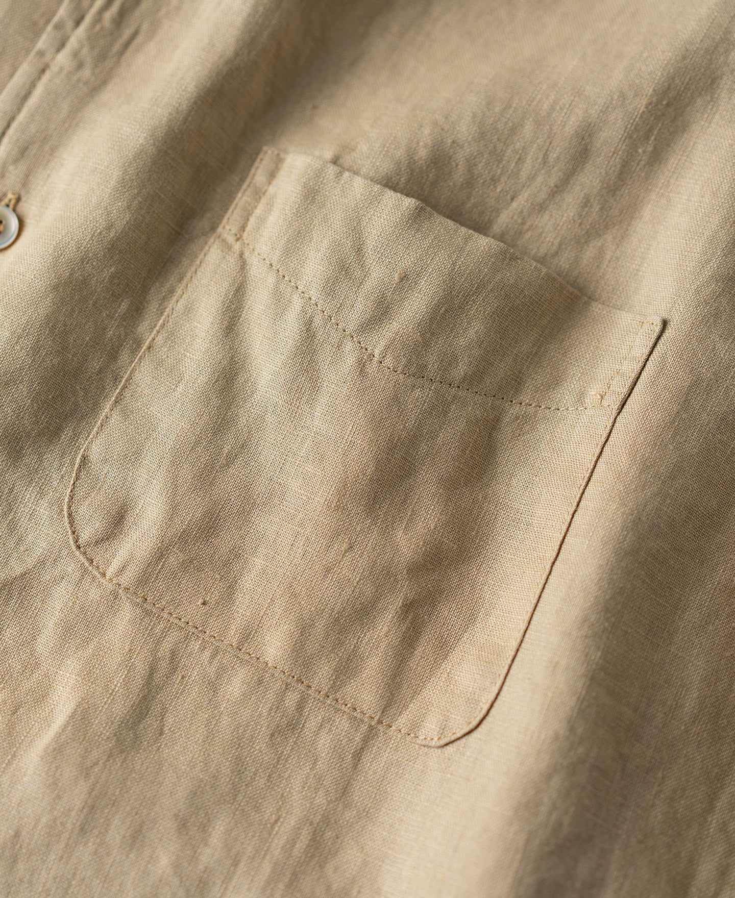 1950s Italian Collar Linen Short Sleeve Shirt - Light Coffee
