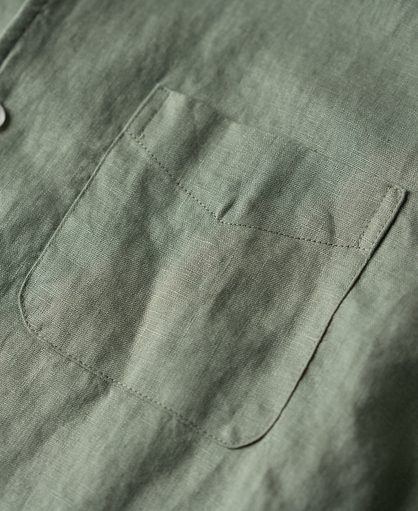 1950s Italian Collar Linen Short Sleeve Shirt - Sage