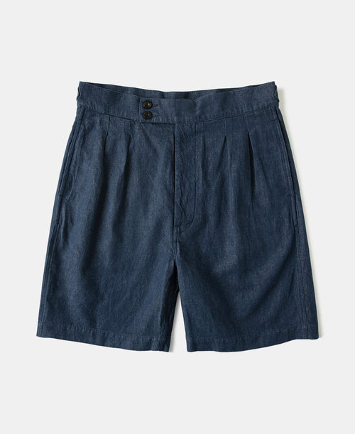 Relaxed Double-Pleated Hemp-Cotton Shorts