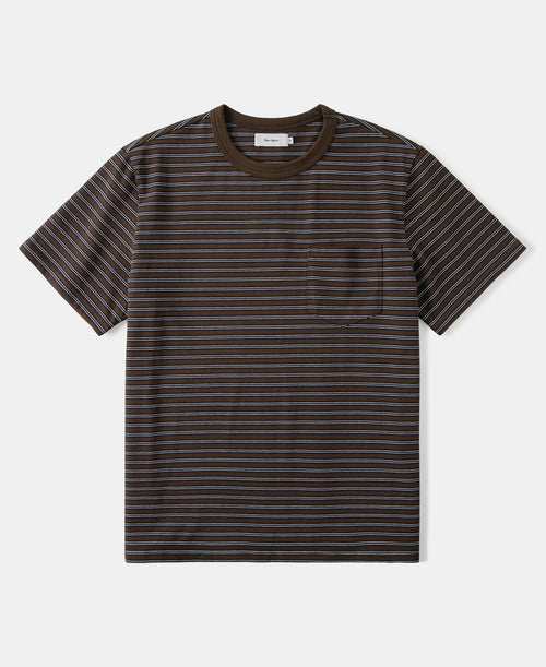 Heavyweight Cotton Striped Pocket T-Shirt - Coffee