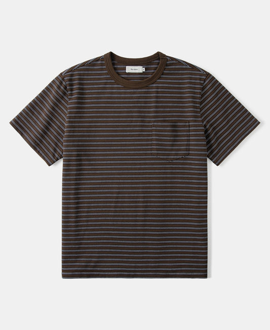 Heavyweight Cotton Striped Pocket T-Shirt - Coffee