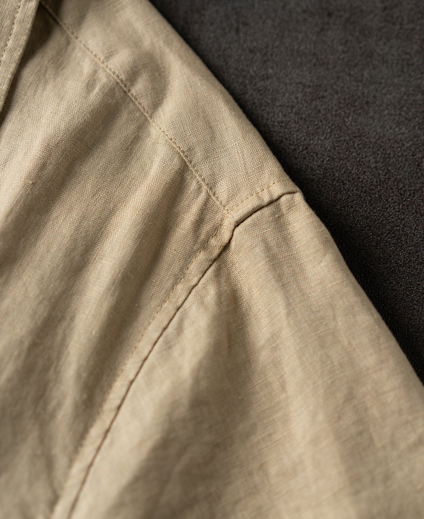 1950s Italian Collar Linen Short Sleeve Shirt - Light Coffee