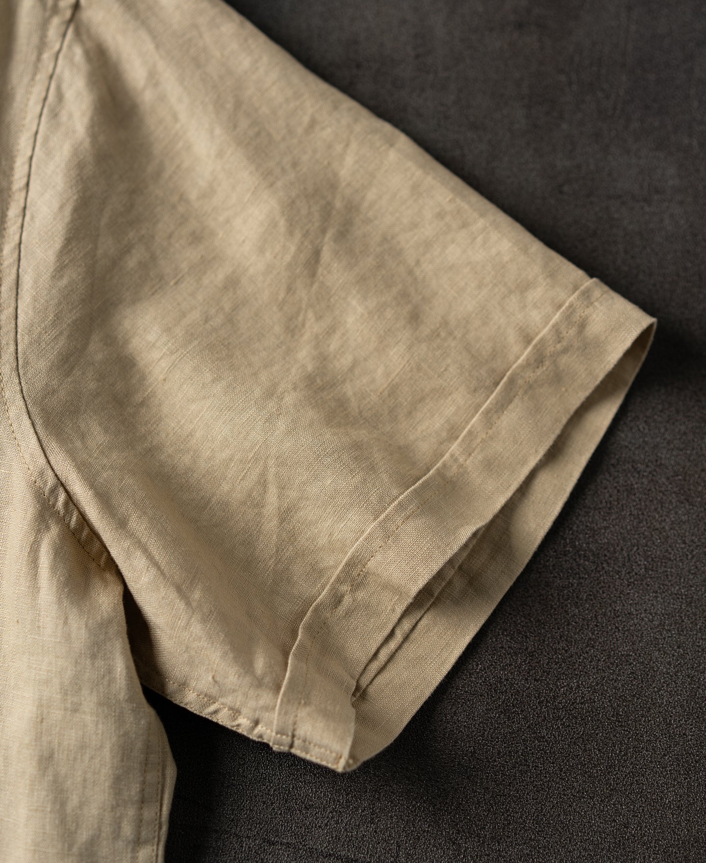 1950s Italian Collar Linen Short Sleeve Shirt - Light Coffee