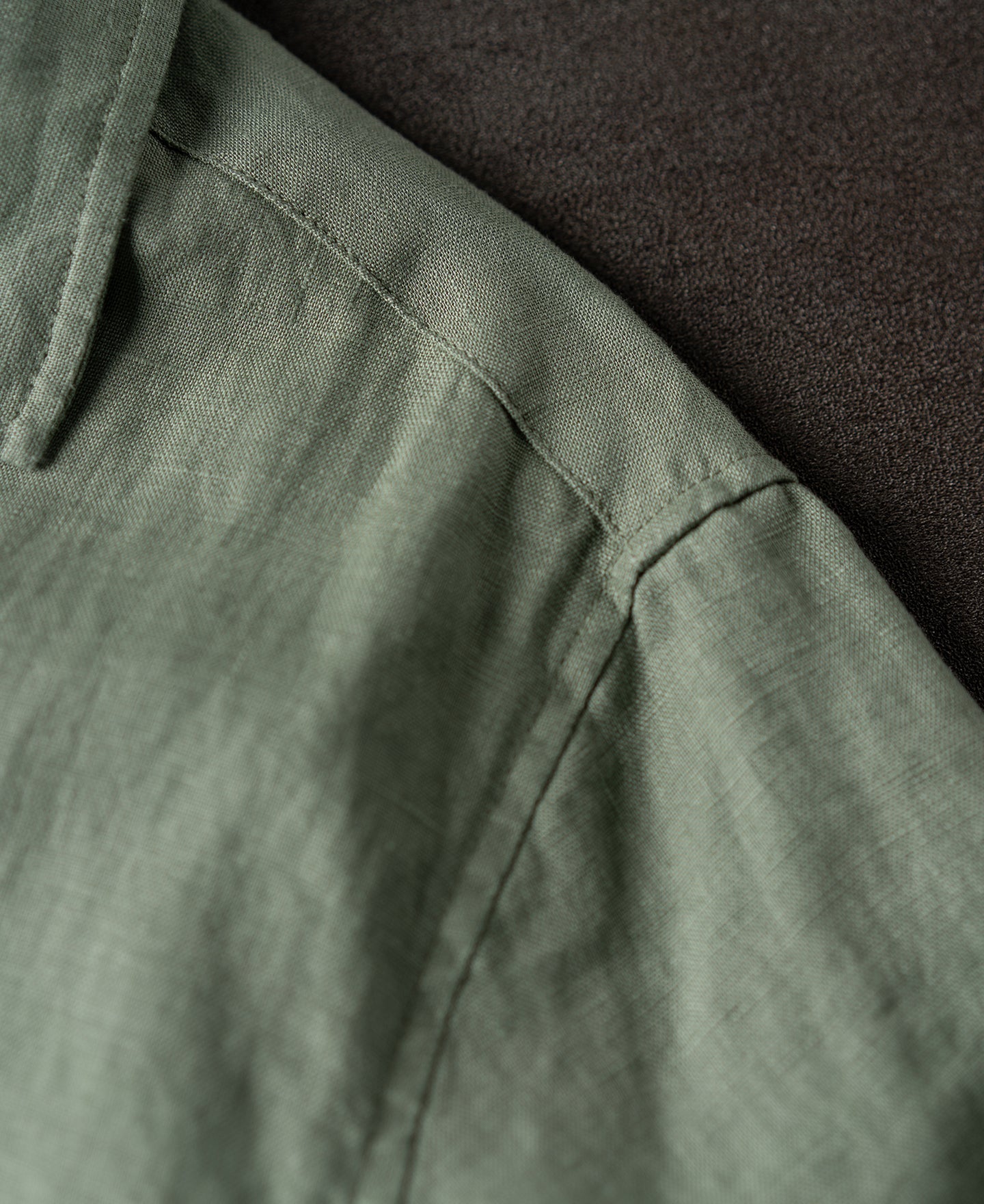1950s Italian Collar Linen Short Sleeve Shirt - Sage