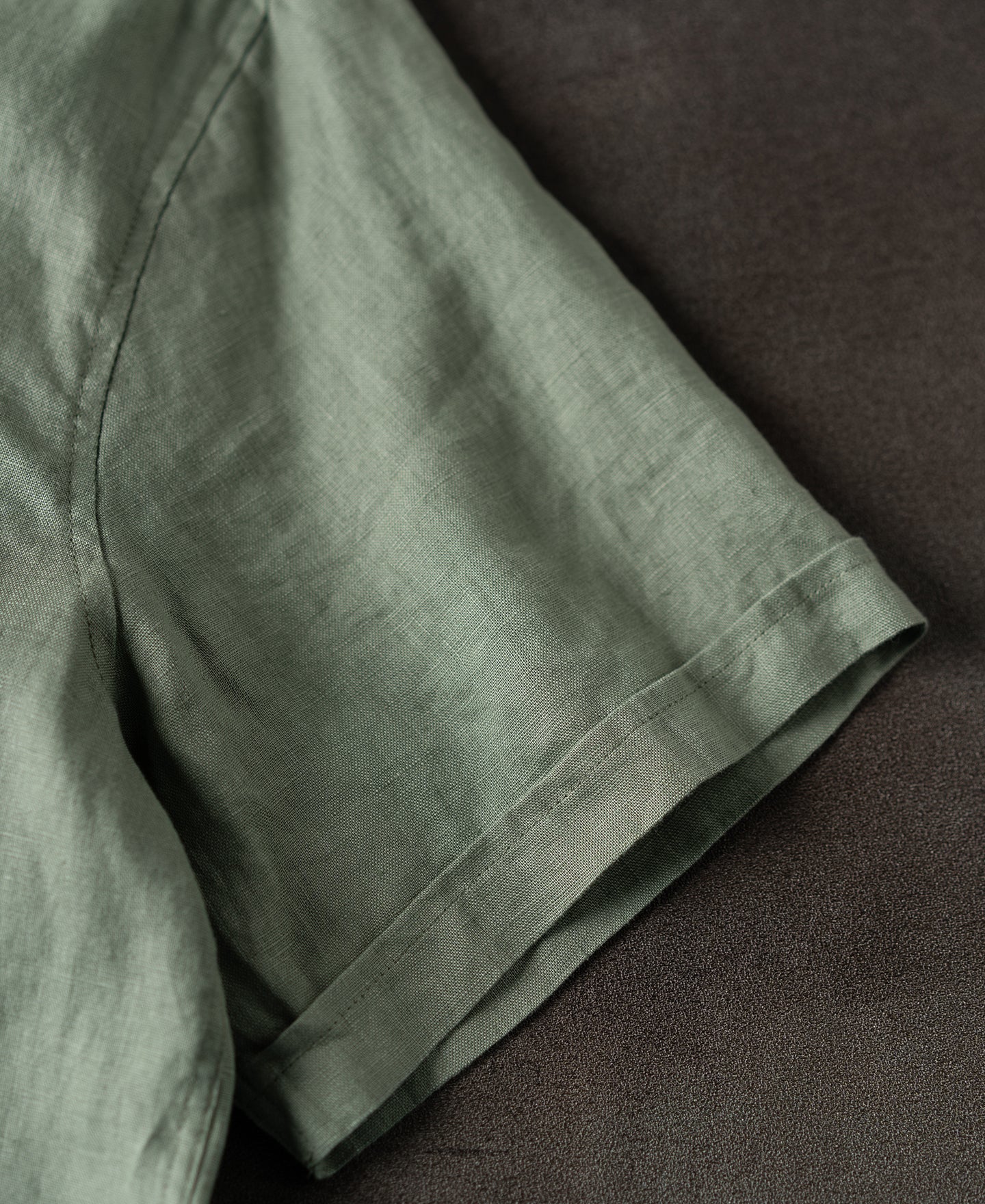 1950s Italian Collar Linen Short Sleeve Shirt - Sage
