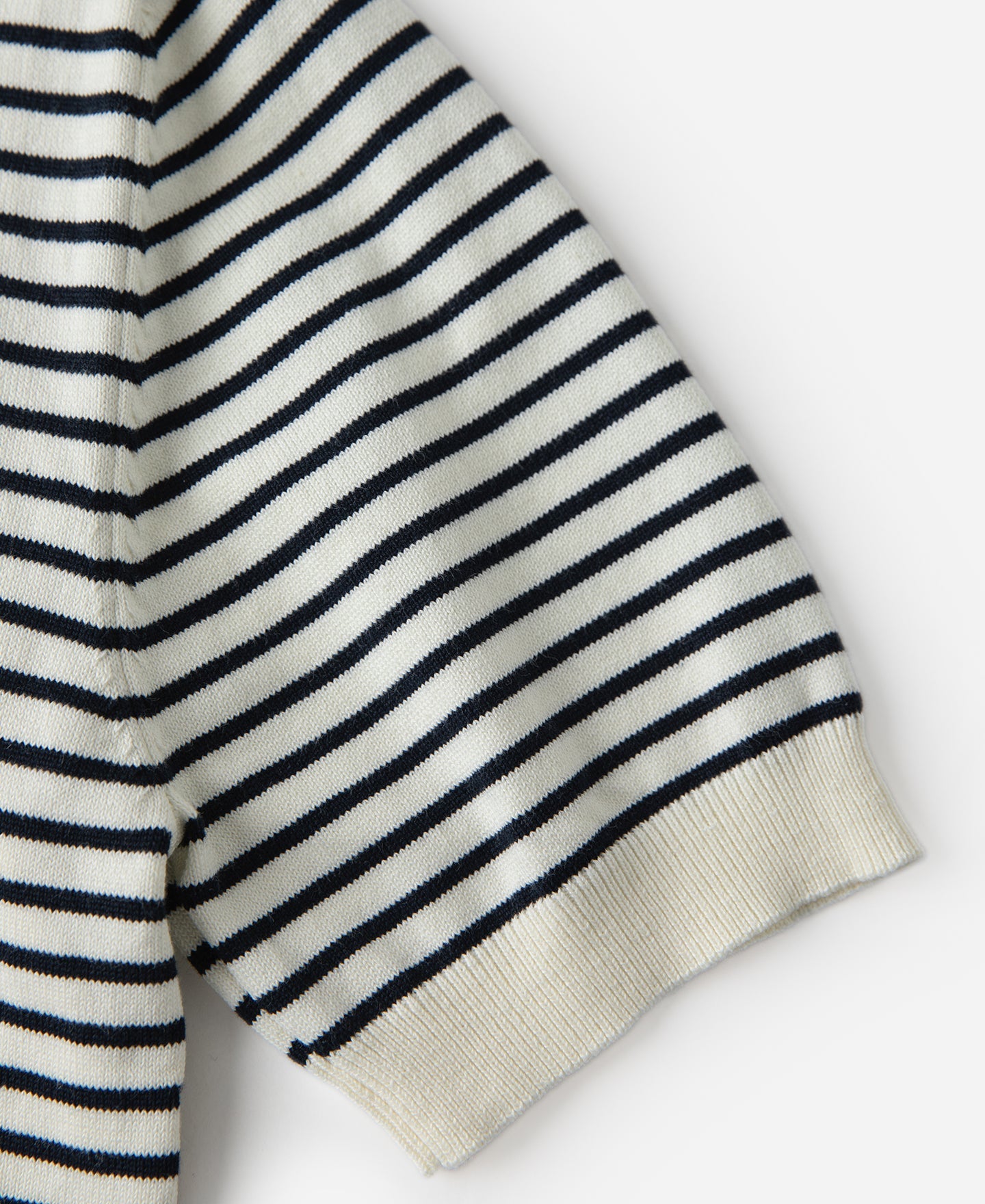 Nautical Fine Stripe Cotton Knit Polo - White Black Stripe