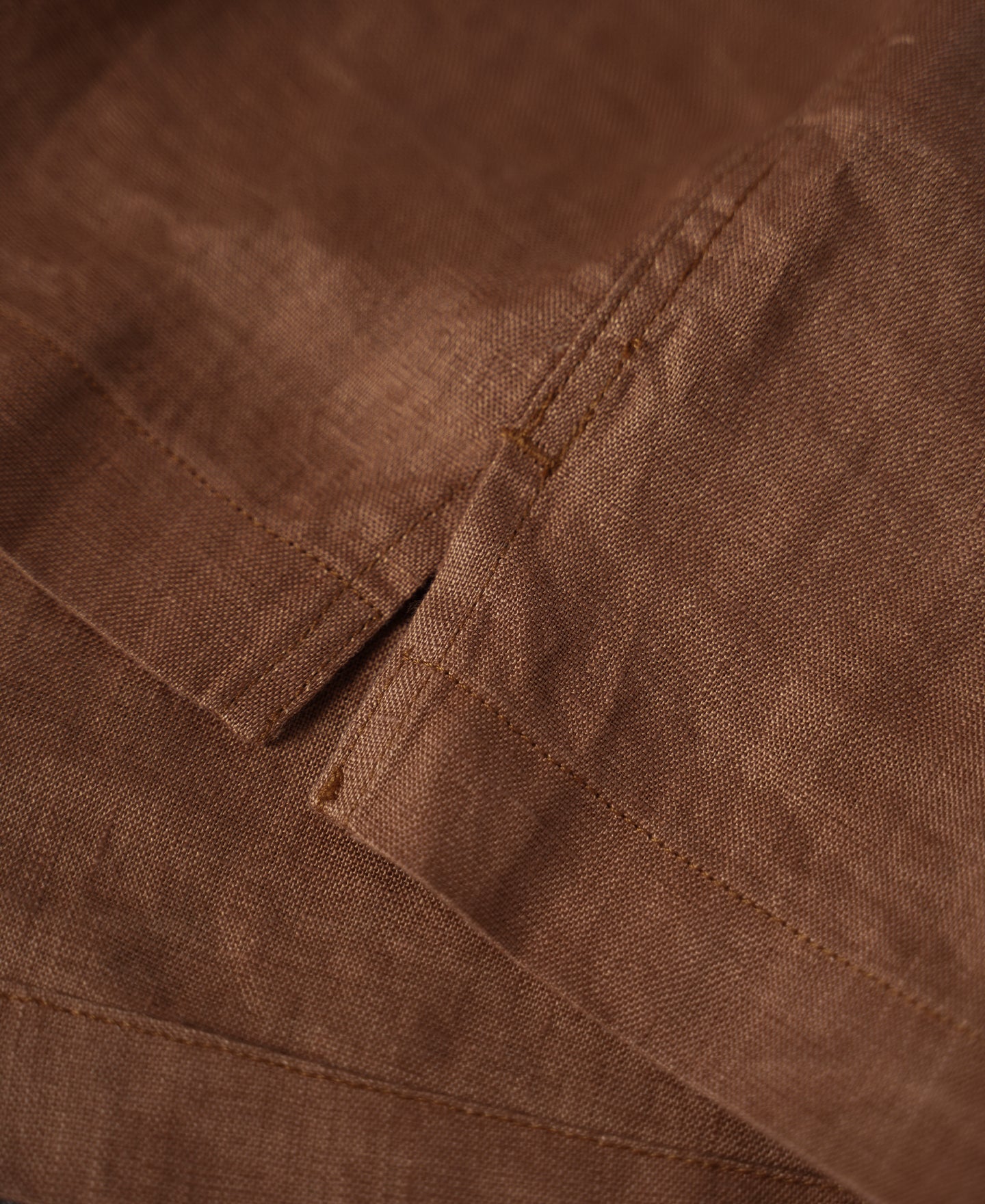 1950s Italian Collar Linen Short Sleeve Shirt - Brown