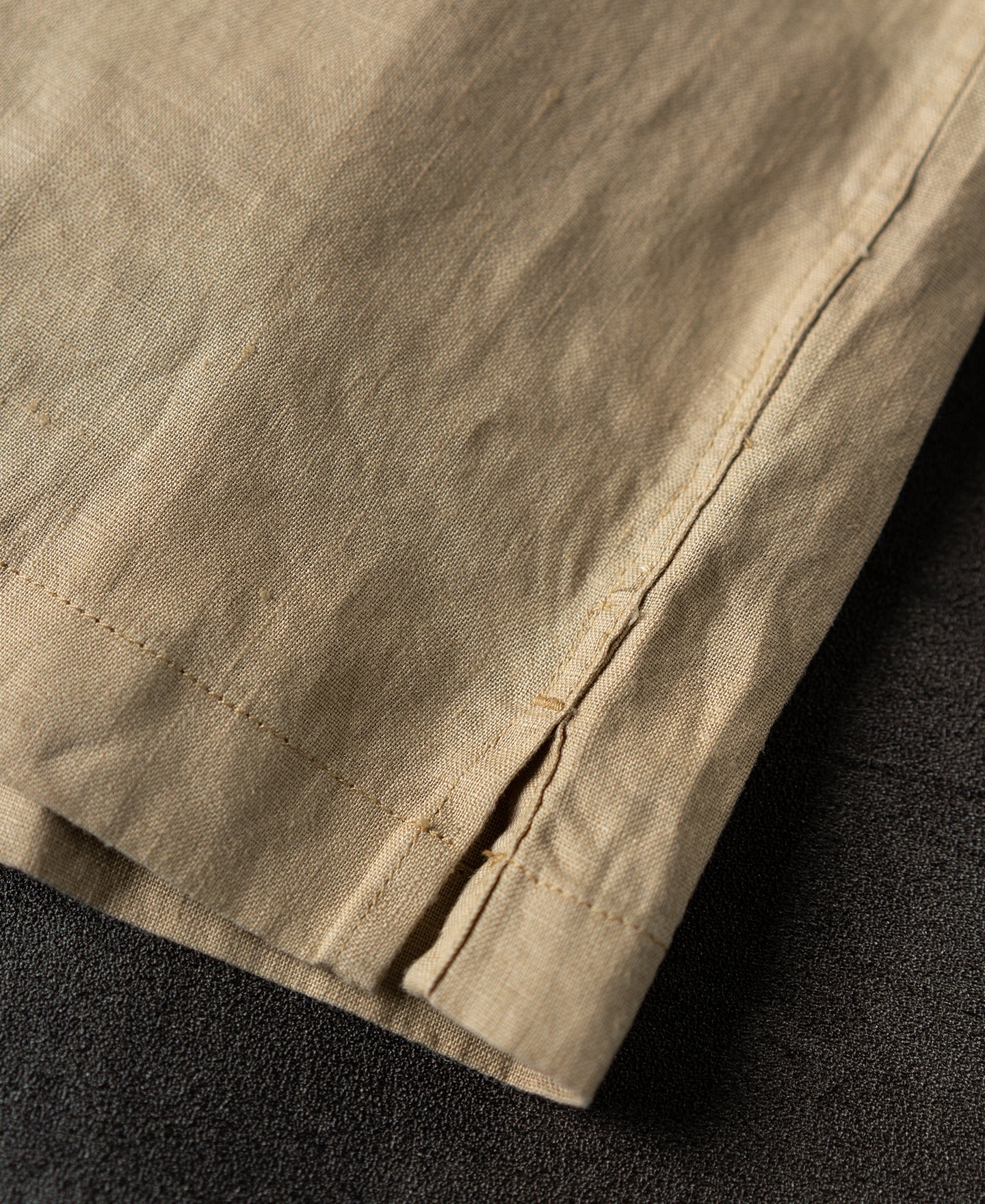 1950s Italian Collar Linen Short Sleeve Shirt - Light Coffee
