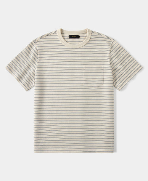 Heavyweight Cotton Striped Pocket T-Shirt - Apricot