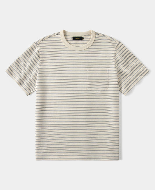Heavyweight Cotton Striped Pocket T-Shirt - Apricot