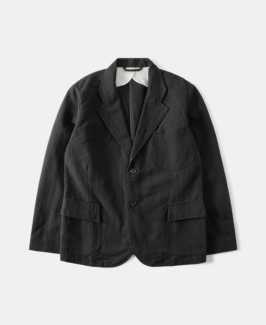 Textured Linen-Cotton Blend Sack Jacket – Black