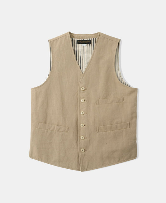 Textured Linen-Cotton Blend Vest – Khaki