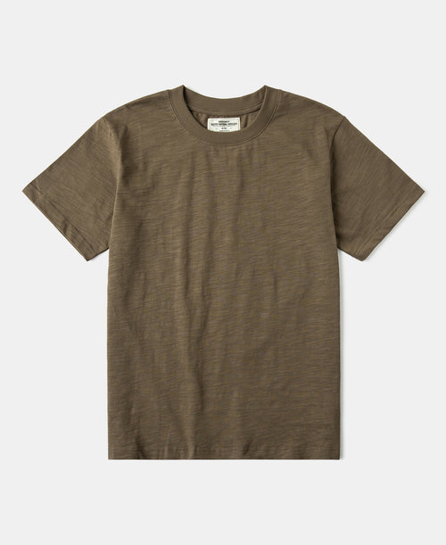 Heavyweight Slub Cotton Short Sleeve T-Shirt - Brown