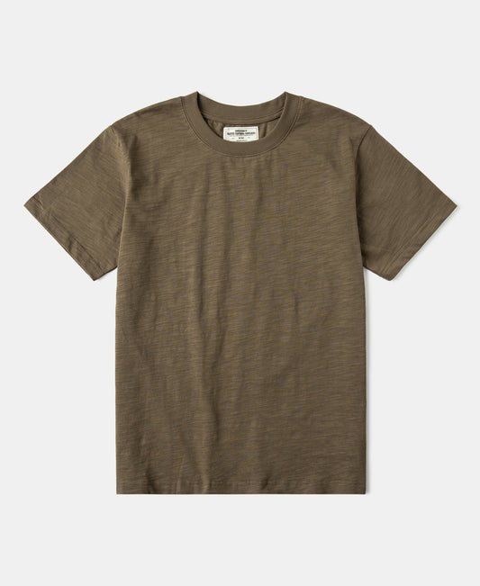 Heavyweight Slub Cotton Short Sleeve T-Shirt - Brown
