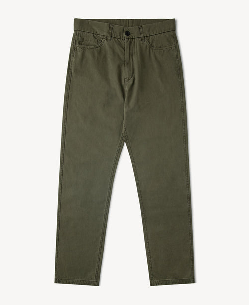 Vintage Washed Tapered 5-Pocket Pants - Olive