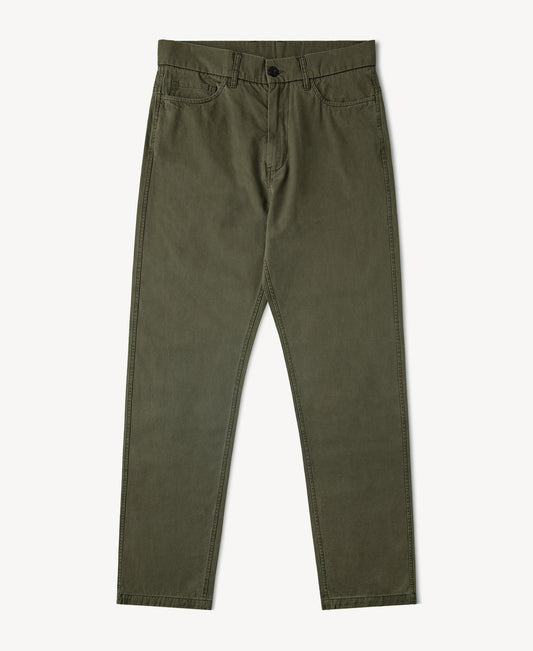 Vintage Washed Tapered 5-Pocket Pants - Olive